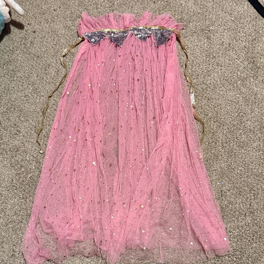 Pink Glittery Kids Princess Cape with Silver and Gold Accents